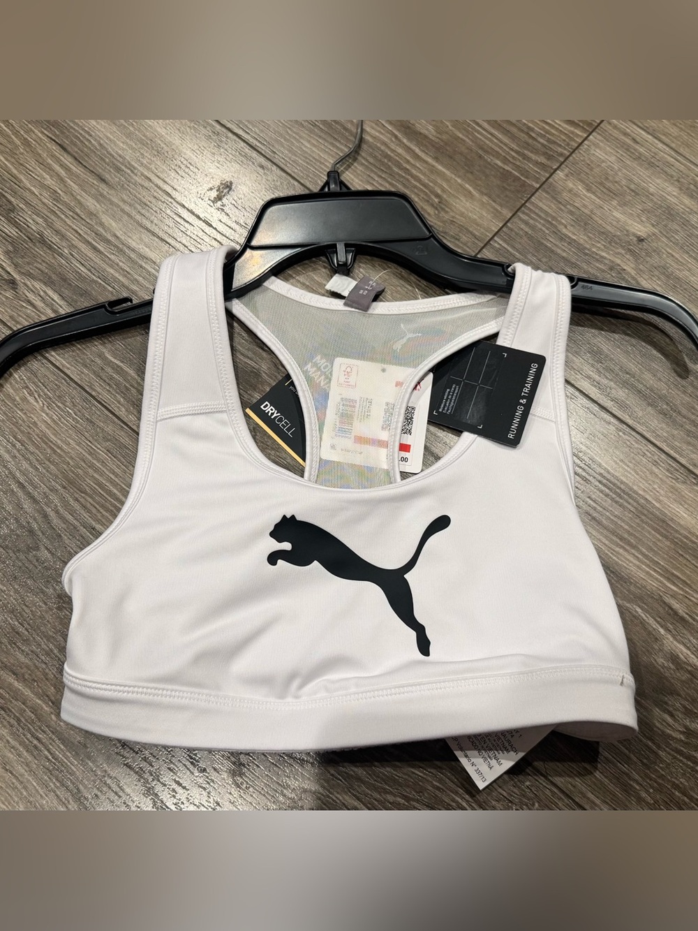 Puma White Sports Bra with Black Logo Tag